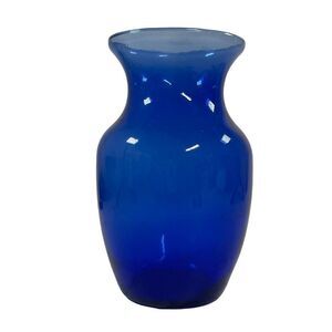 Hand Blown Cobalt Blue Glass Vase - 7.5" Flower Arrangement Floral Decorating